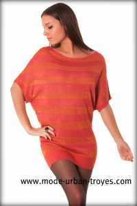 Tunique rayée brillante orange